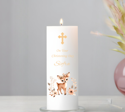 Christening Candle - Woodland Deer